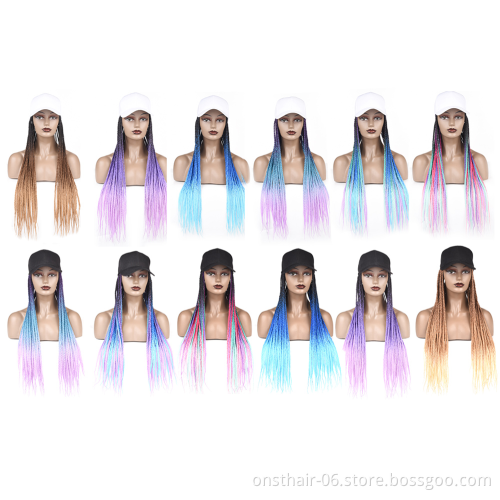 Hot Selling Hot Long Synthetic Baseball Cap Wig with Braided Box Braids Wigs For Afro Women Daily Wear White Hat Wig Adjustable